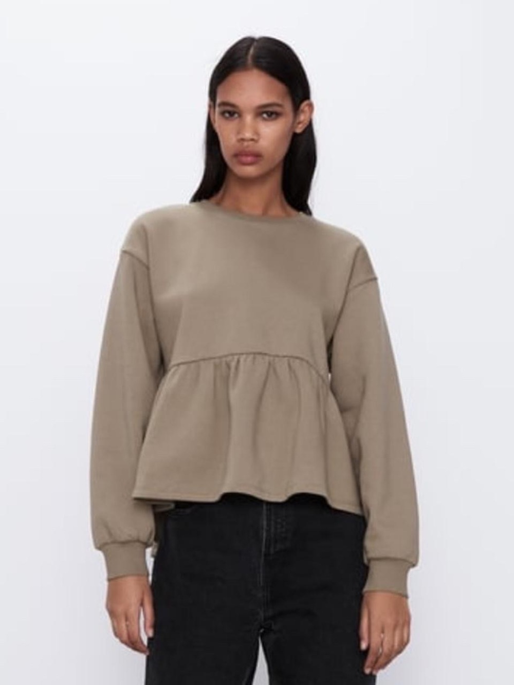 Zara Relaxed Peplum Sweatshirt - Olive